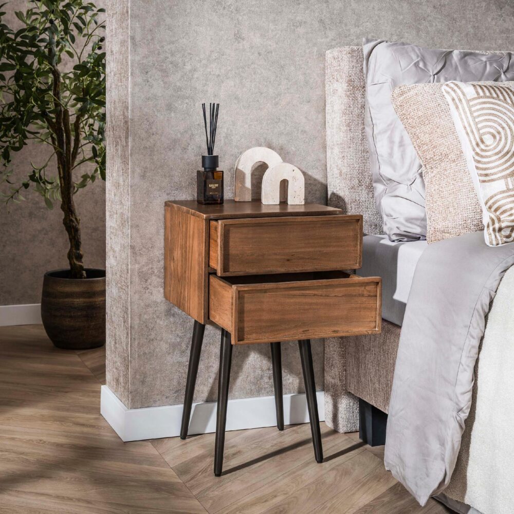 nachtkastje acaciahout bruin met 2 lades afbeelding 5