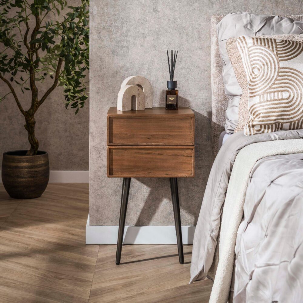 nachtkastje acaciahout bruin met 2 lades afbeelding 6