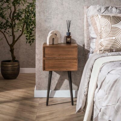 nachtkastje acaciahout bruin met 2 lades afbeelding 6