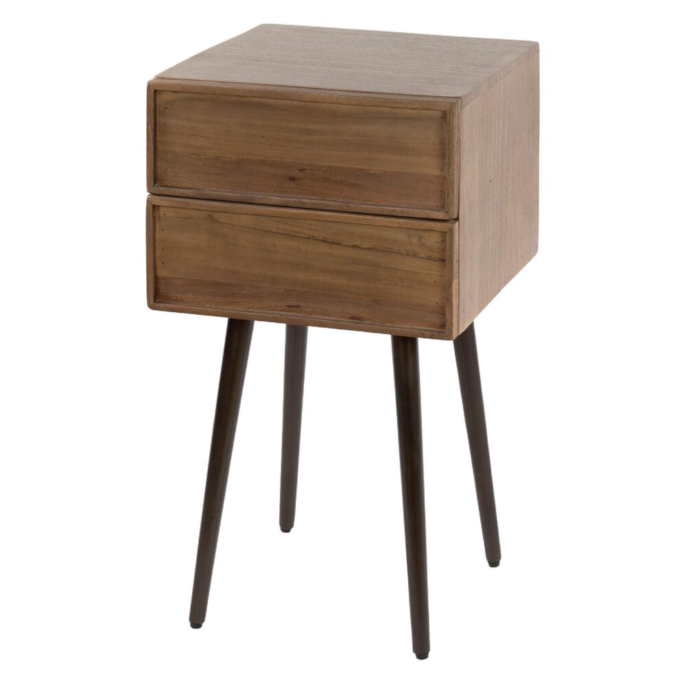 nachtkastje acaciahout bruin met 2 lades afbeelding 1