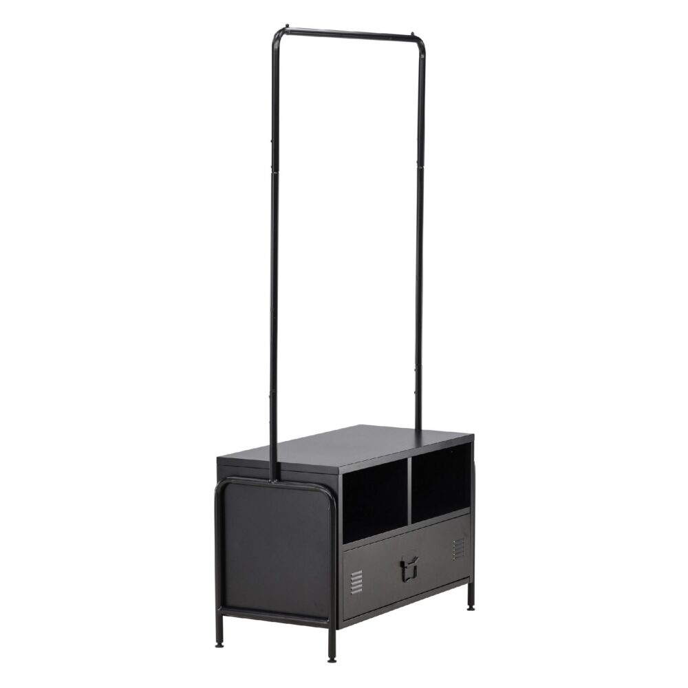 zwart staand kledingrek met lade en schoenenrek afbeelding 3