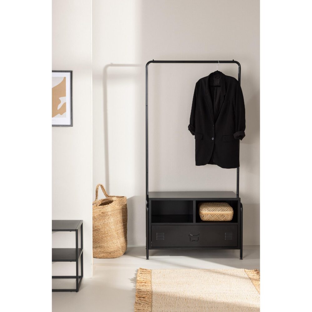 zwart staand kledingrek met lade en schoenenrek afbeelding 7