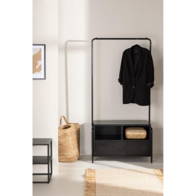 zwart staand kledingrek met lade en schoenenrek afbeelding 7