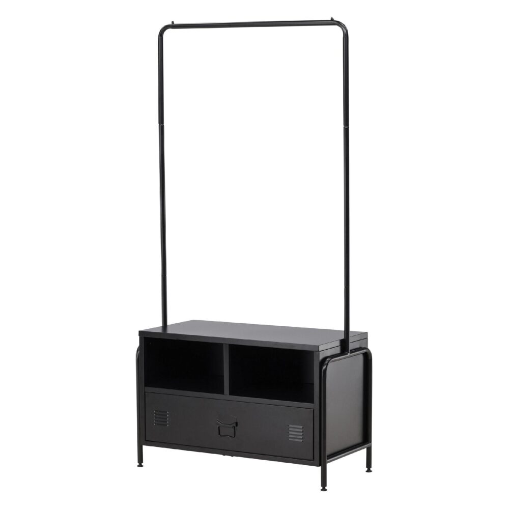 zwart staand kledingrek met lade en schoenenrek afbeelding 5