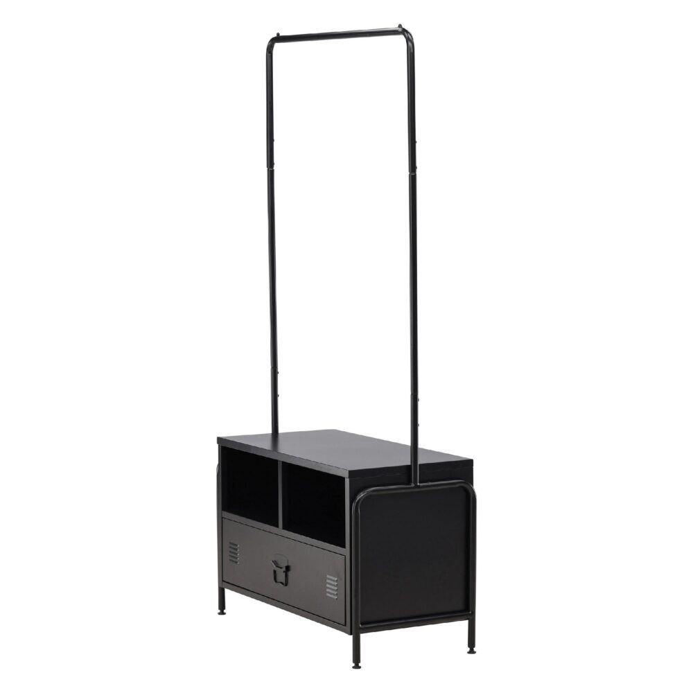 zwart staand kledingrek met lade en schoenenrek afbeelding 6