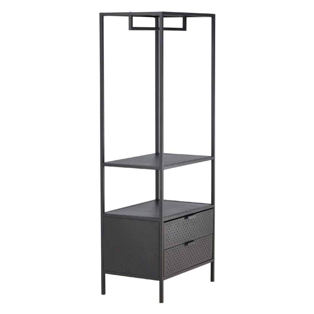 zwart stalen kledingrek met lades afbeelding 3