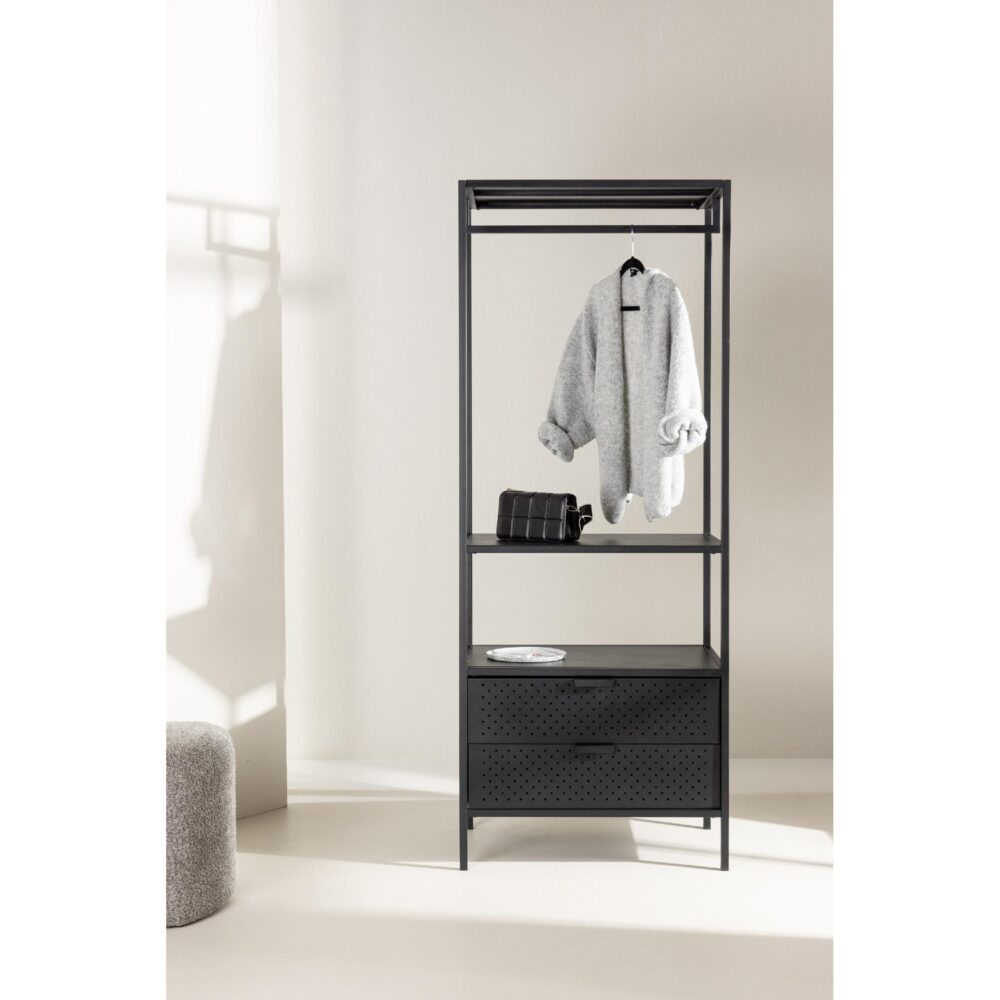 zwart stalen kledingrek met lades afbeelding 6