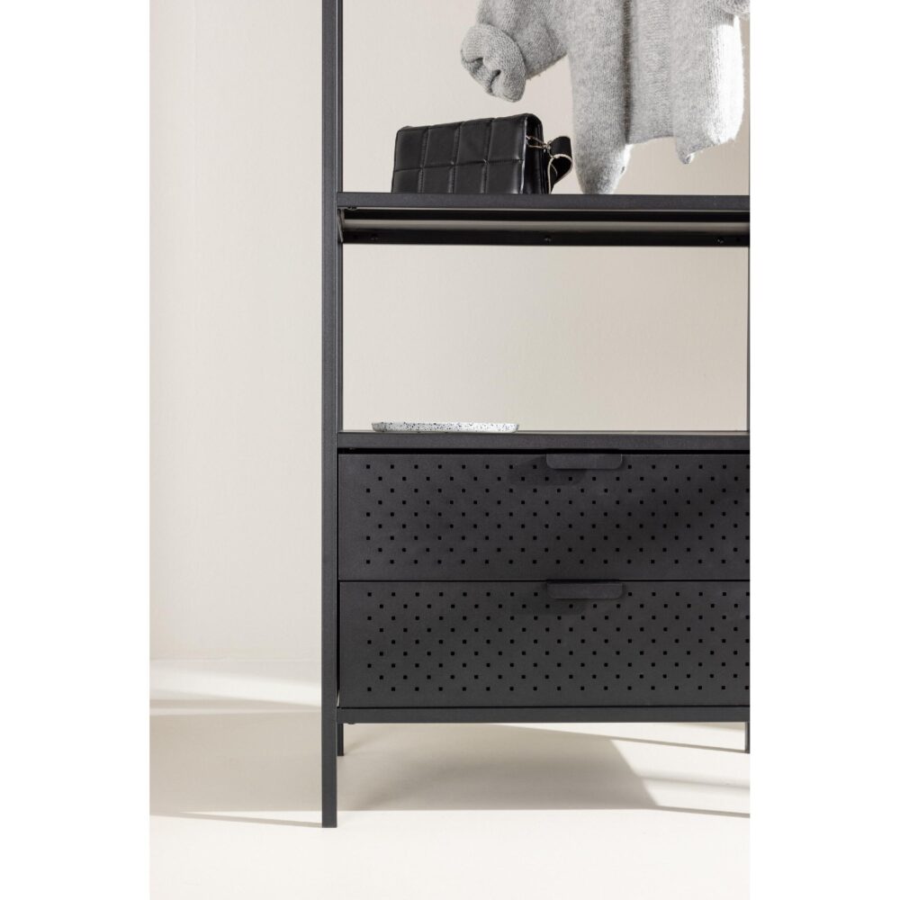 zwart stalen kledingrek met lades afbeelding 7