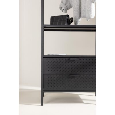 zwart stalen kledingrek met lades afbeelding 7