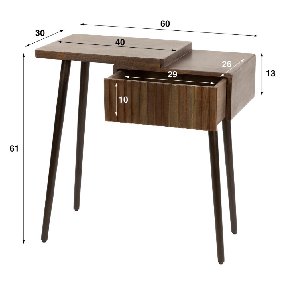 acaciahouten nachtkastje Finn met lade rechts afbeelding 3