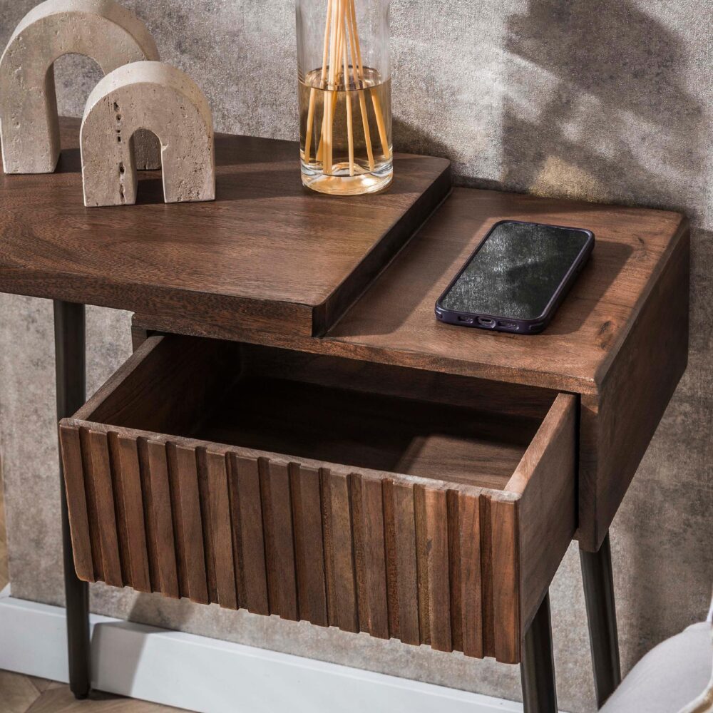 acaciahouten nachtkastje Finn met lade rechts afbeelding 7