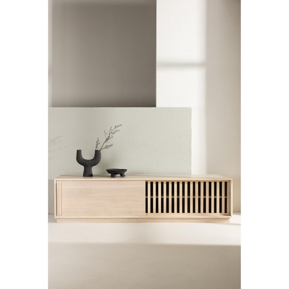 tv meubel Kaia whitewash met schuifdeur afbeelding 9