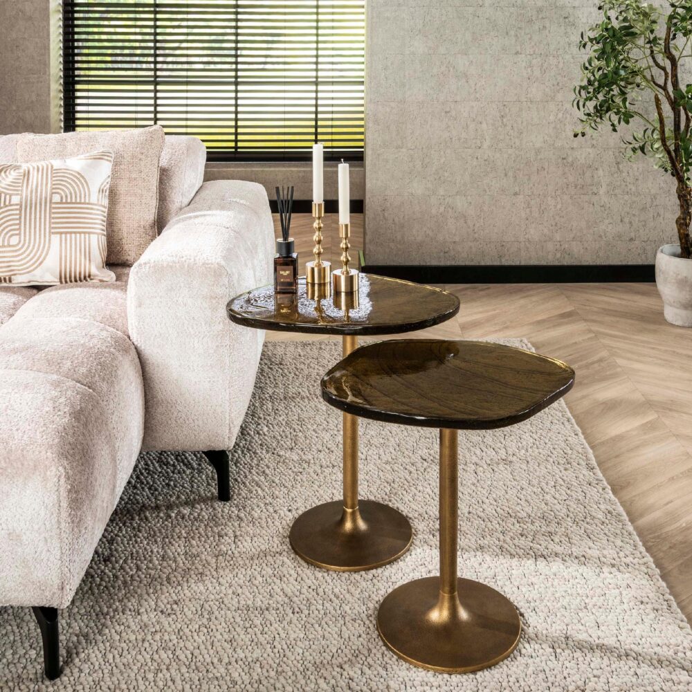 lage glazen bijzettafel Olav antiek goud afbeelding 7