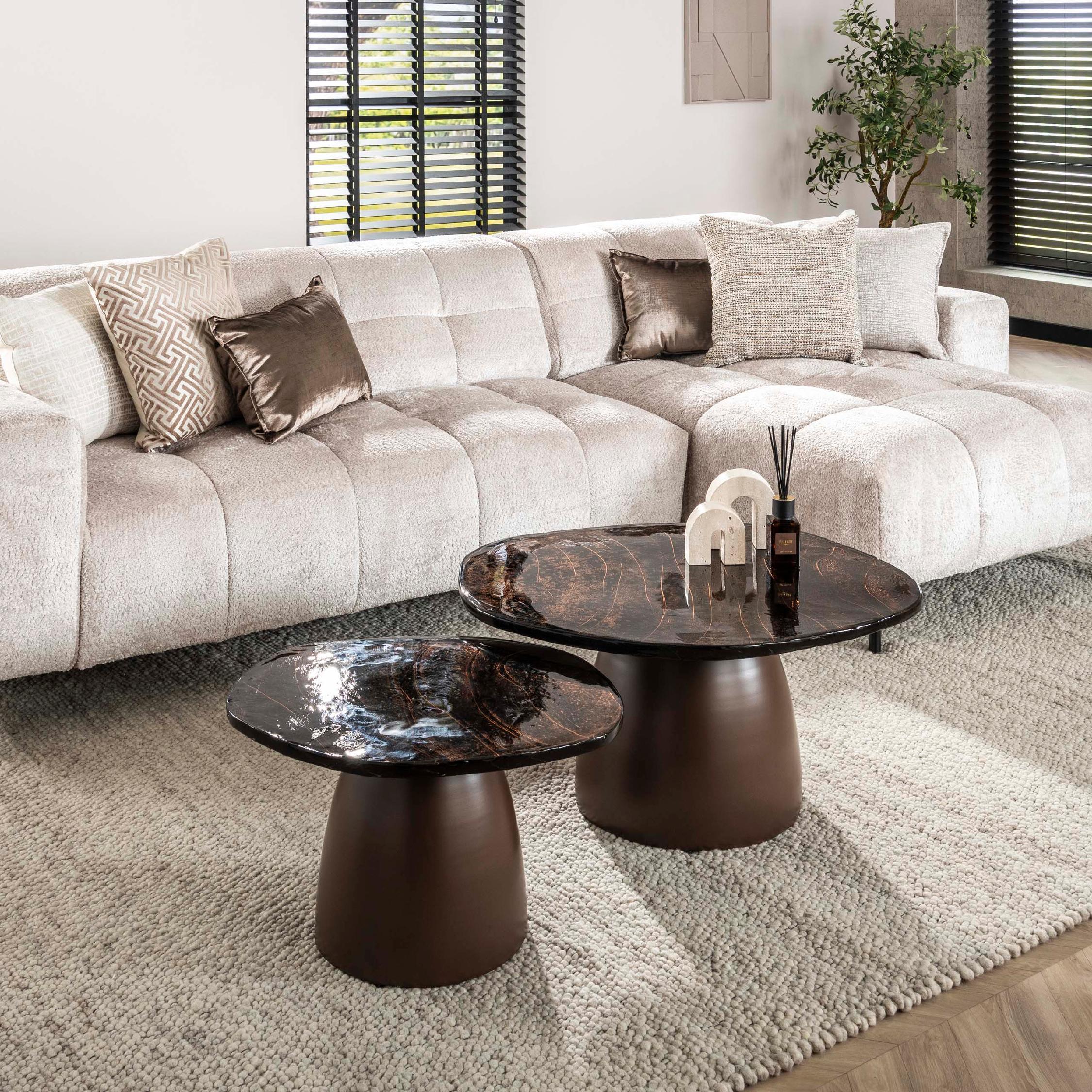 salontafel set rond antiek koper Olav afbeelding 3