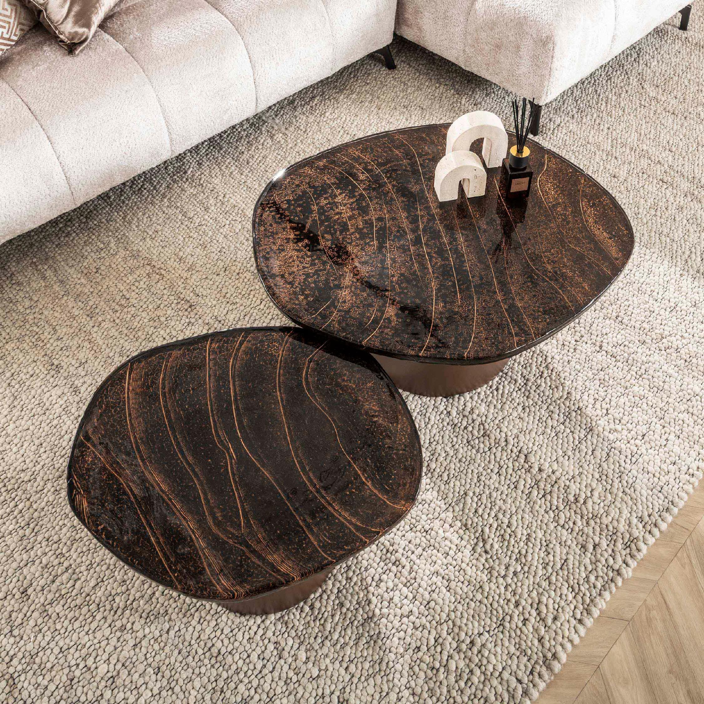 salontafel set rond antiek koper Olav afbeelding 4