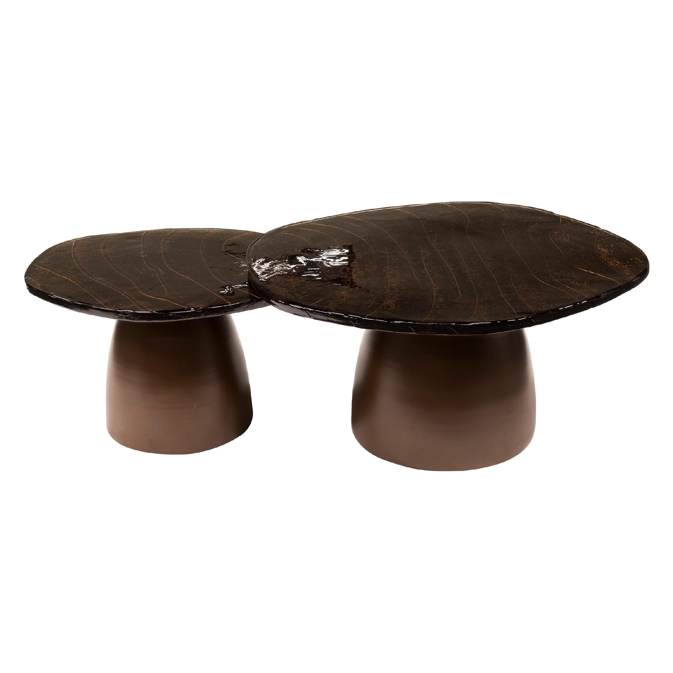 salontafel set rond antiek koper Olav afbeelding 1