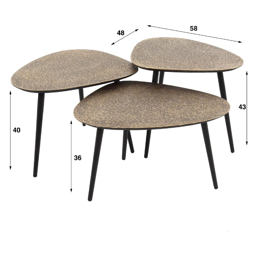 Aiko driehoekige salontafel set van 3 antiek brons afbeelding 2