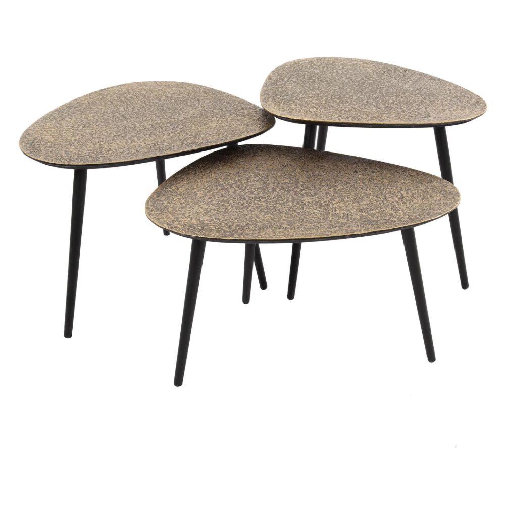 Aiko driehoekige salontafel set van 3 antiek brons afbeelding 1