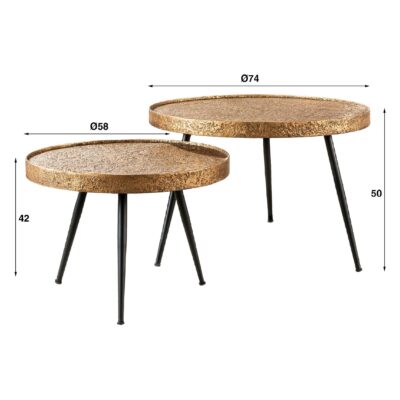 ronde salontafel set metaal antiek brons Nest of Nora afbeelding 2