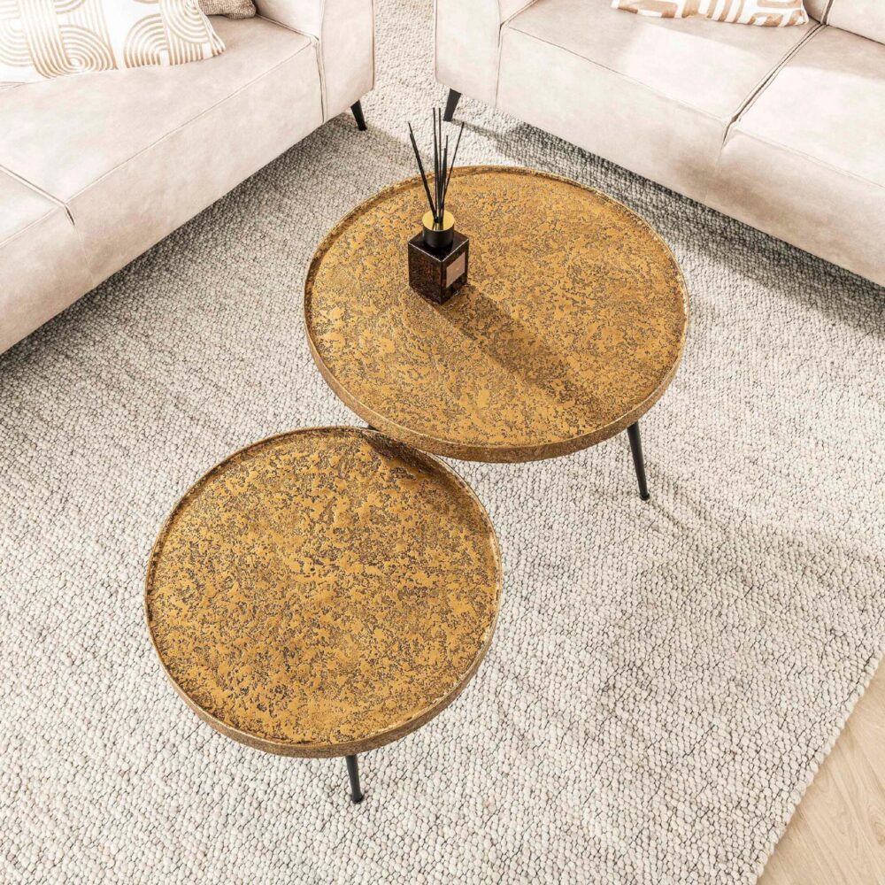 ronde salontafel set metaal antiek brons Nest of Nora afbeelding 3
