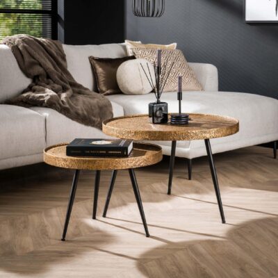 ronde salontafel set metaal antiek brons Nest of Nora afbeelding 4