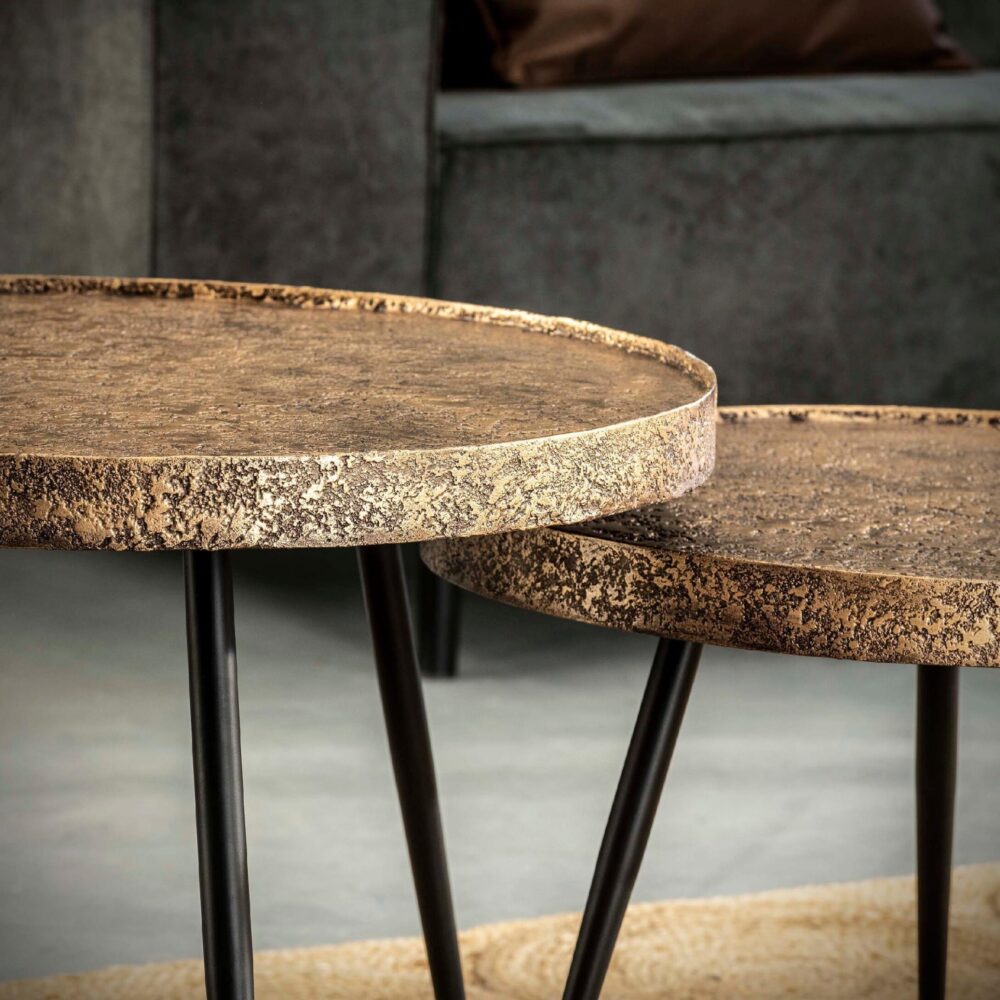 ronde salontafel set metaal antiek brons Nest of Nora afbeelding 6