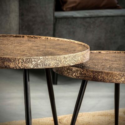 ronde salontafel set metaal antiek brons Nest of Nora afbeelding 6