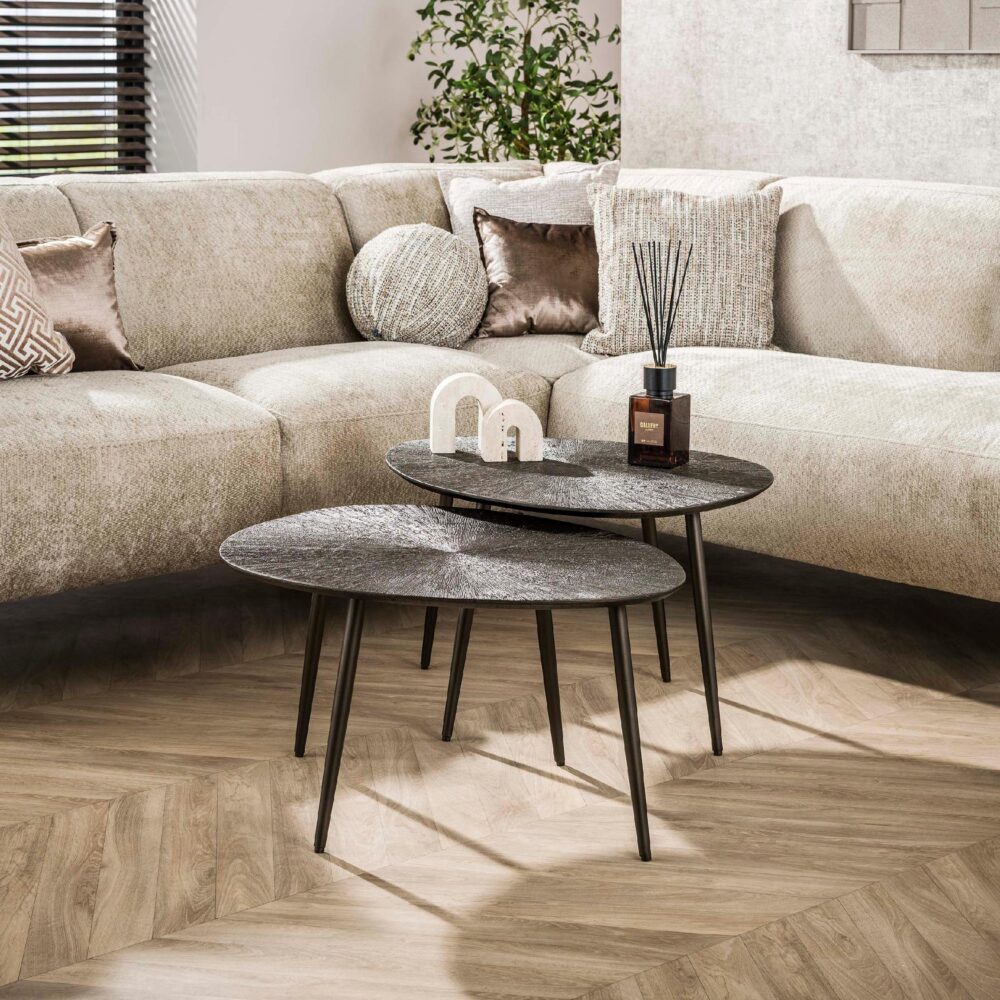 ronde salontafel set van 2 Liko donkerbruin brons afbeelding 3