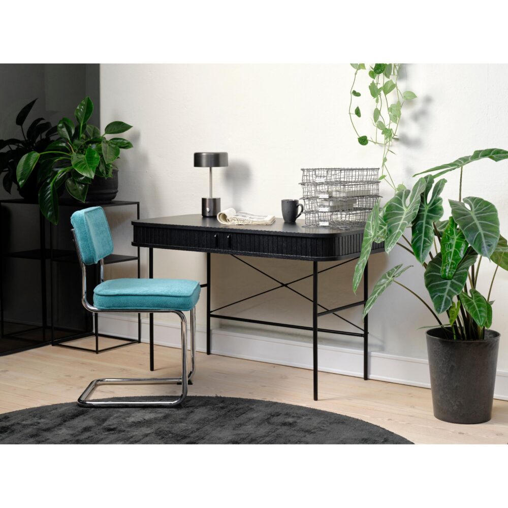 blauwe ribstof eetkamerstoelen Adam set van 4 afbeelding 4