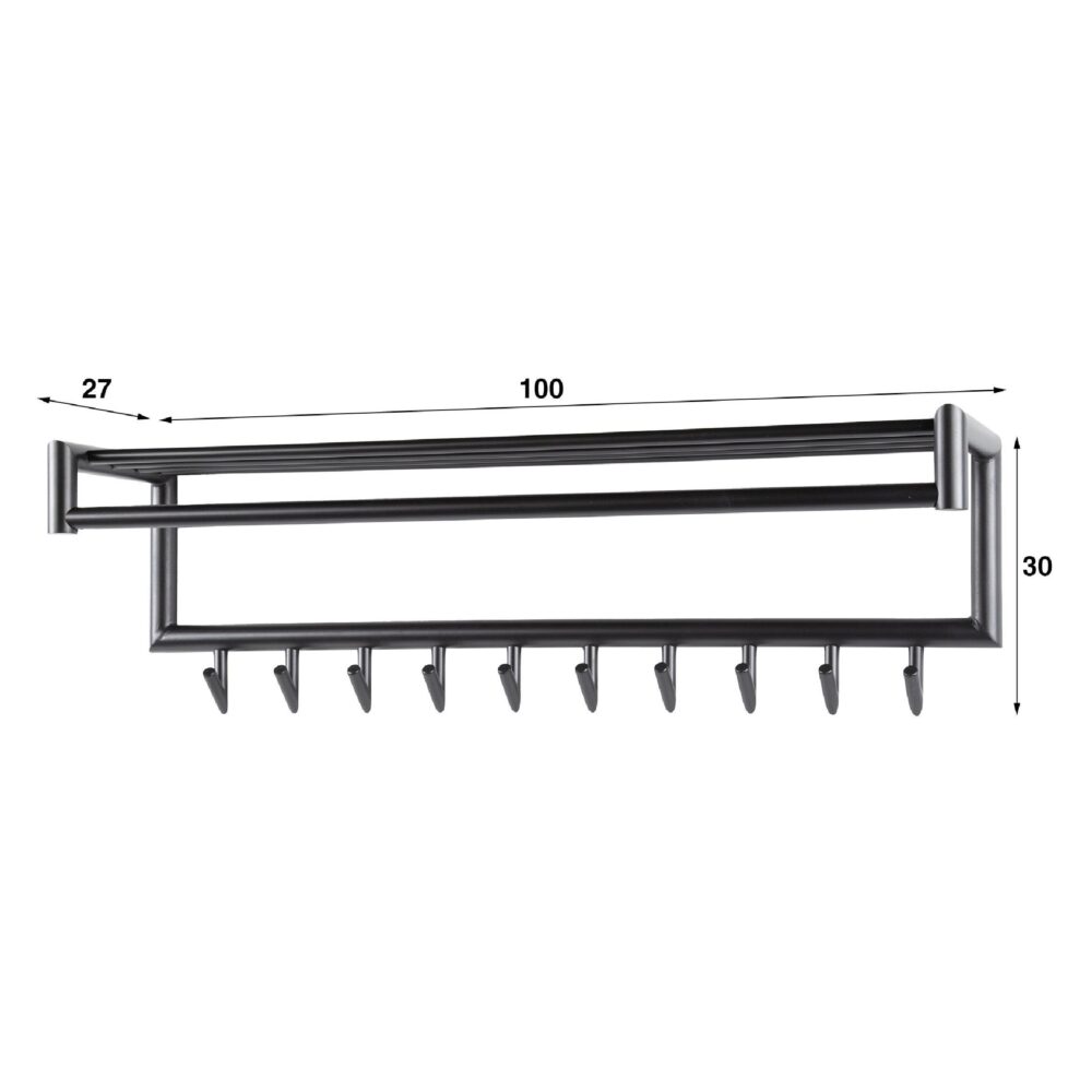 industriële wandkapstok met roede en hoedenplank afbeelding 2