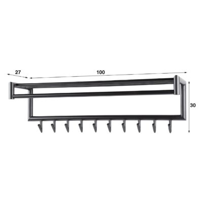 industriële wandkapstok met roede en hoedenplank afbeelding 2