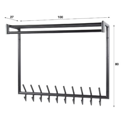 industriële wandkapstok met hoedenplank en roede afbeelding 2
