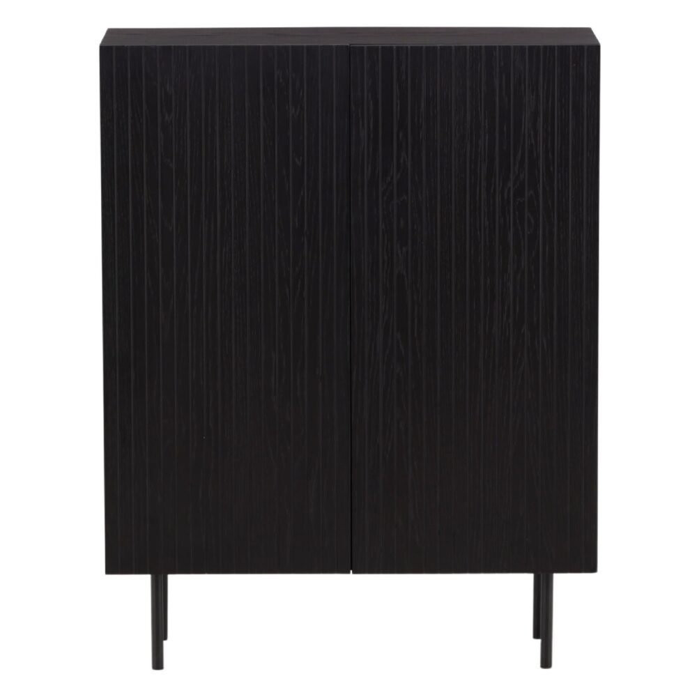 zwarte hoge wandkast met geribbelde deuren afbeelding 1