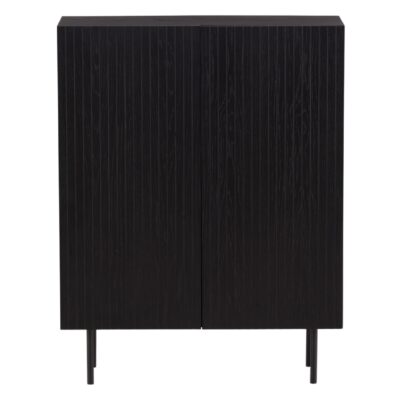 zwarte hoge wandkast met geribbelde deuren afbeelding 1
