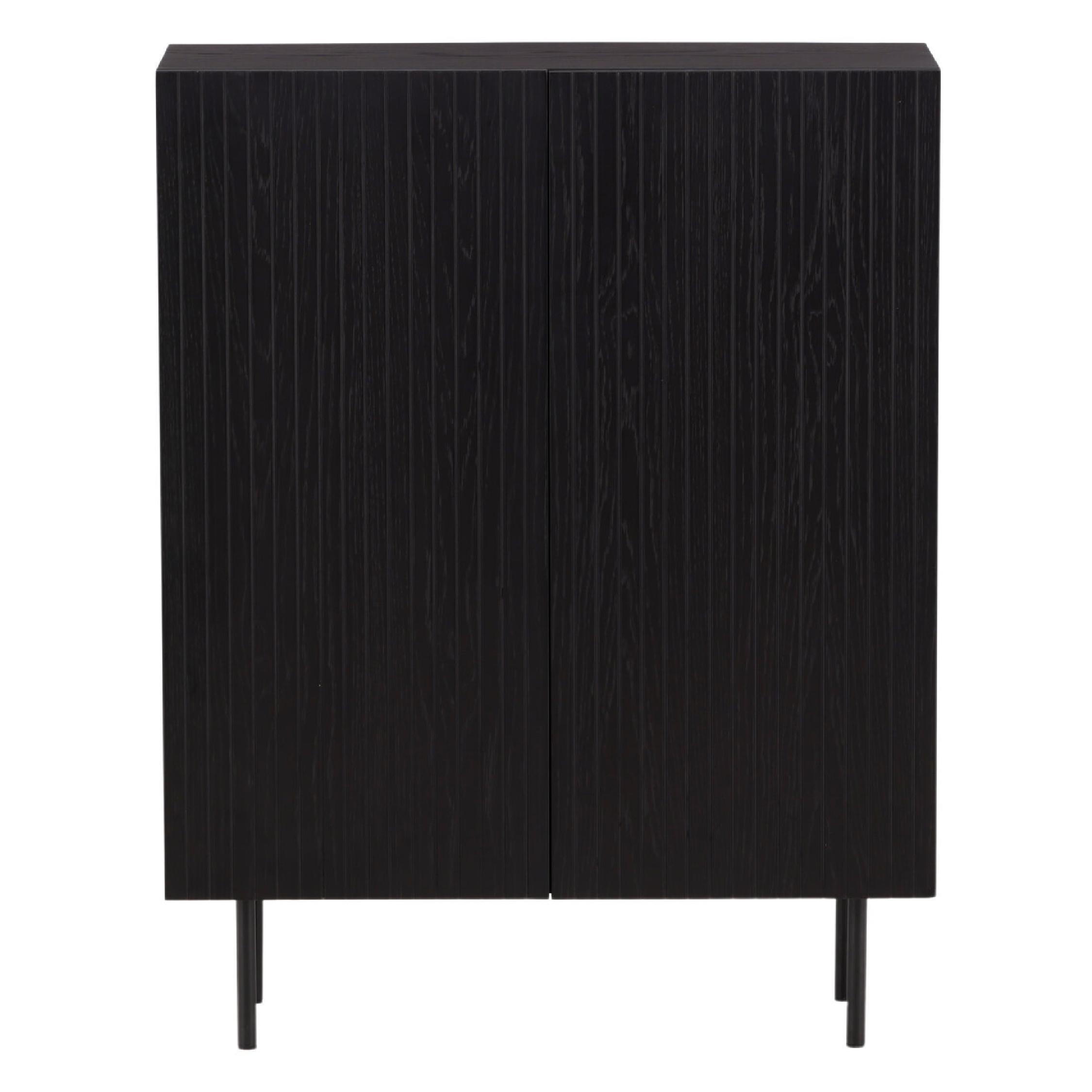 zwarte hoge wandkast met geribbelde deuren afbeelding 1