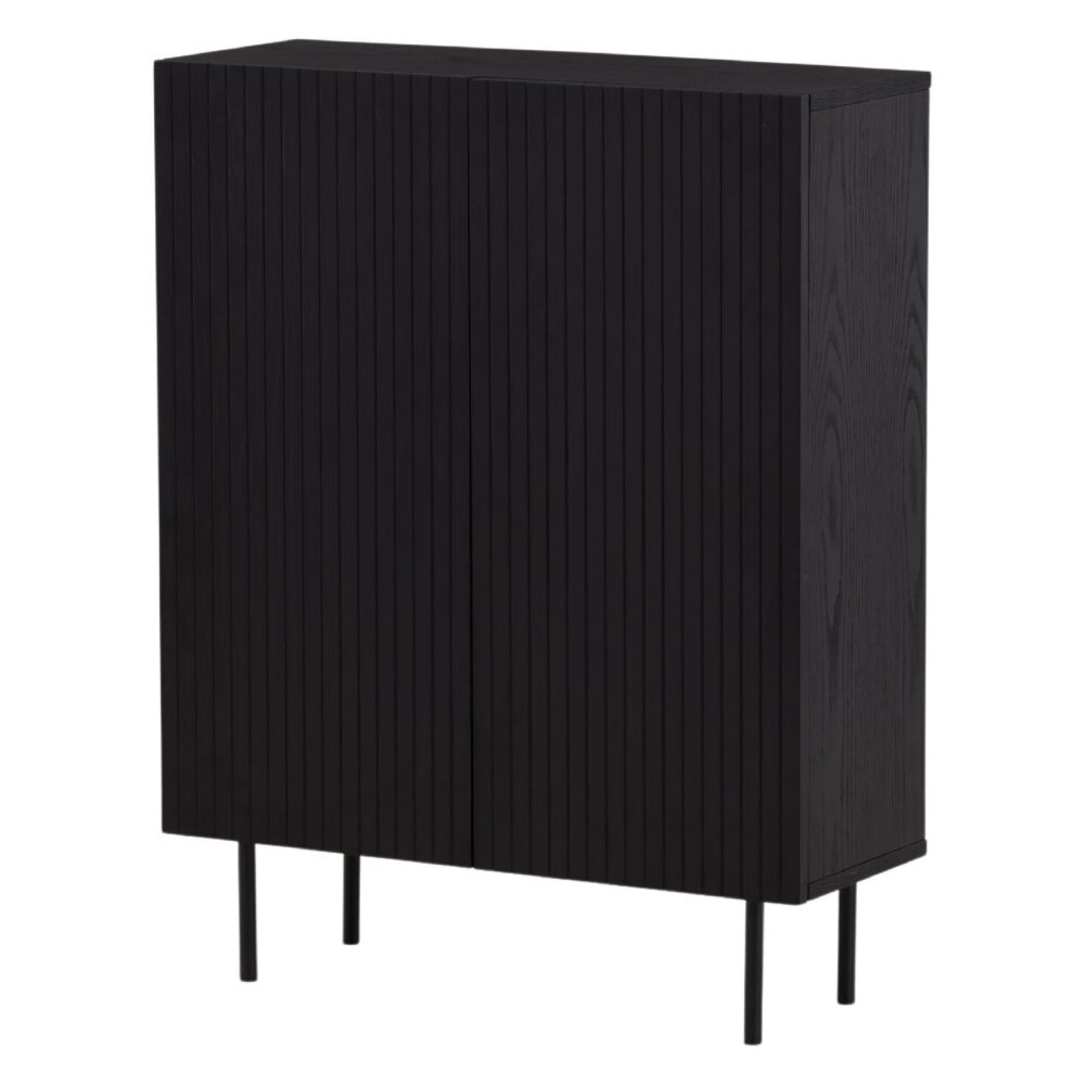 zwarte hoge wandkast met geribbelde deuren afbeelding 2