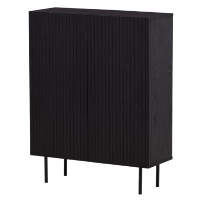 zwarte hoge wandkast met geribbelde deuren afbeelding 2