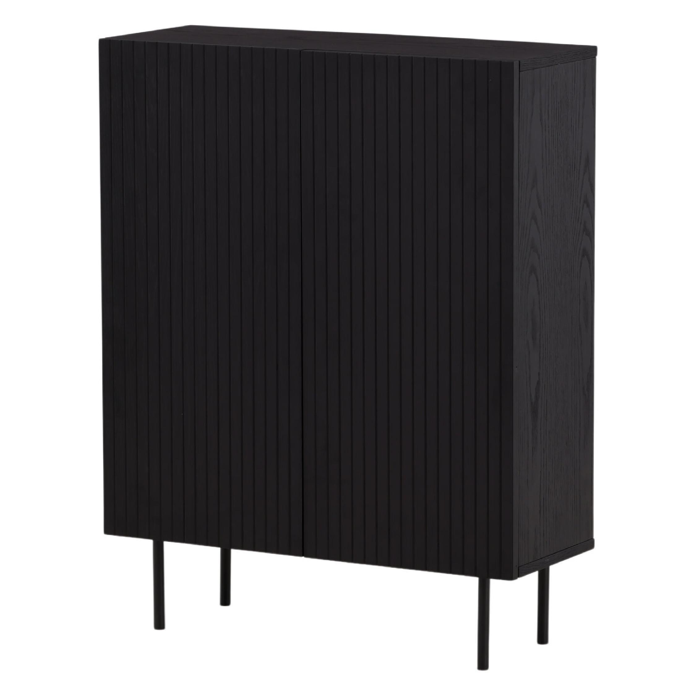 zwarte hoge wandkast met geribbelde deuren afbeelding 2