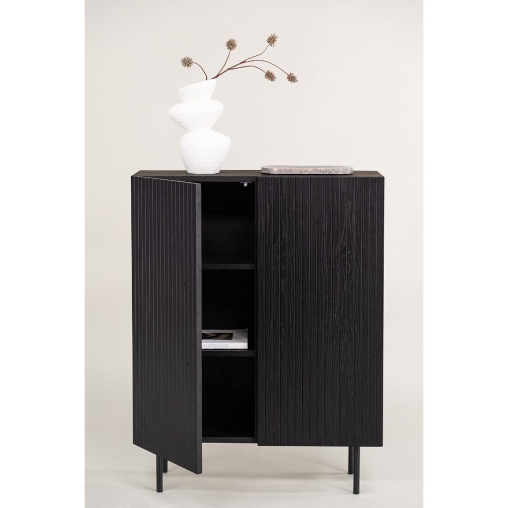 zwarte hoge wandkast met geribbelde deuren afbeelding 10