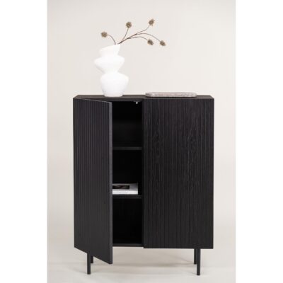 zwarte hoge wandkast met geribbelde deuren afbeelding 10