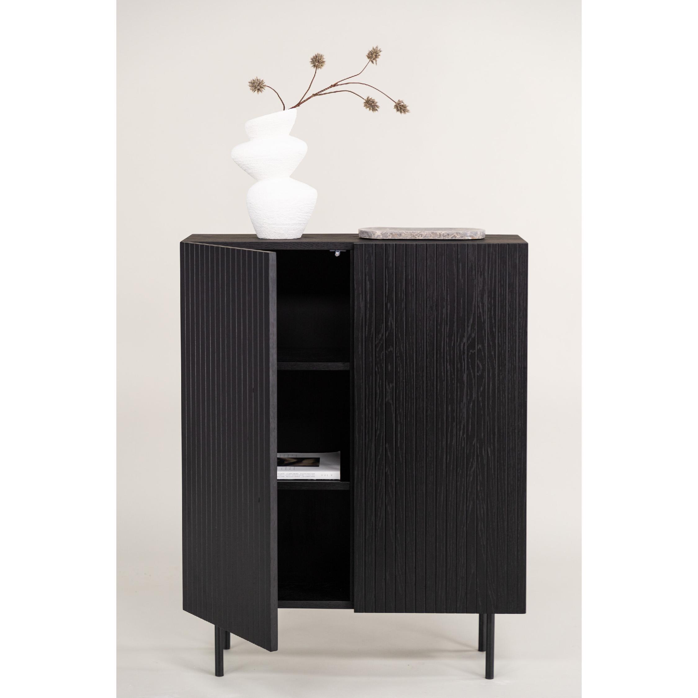 zwarte hoge wandkast met geribbelde deuren afbeelding 10