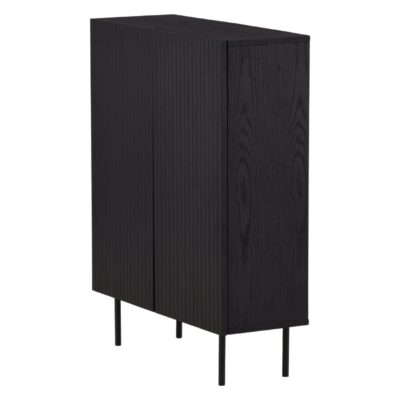 zwarte hoge wandkast met geribbelde deuren afbeelding 3
