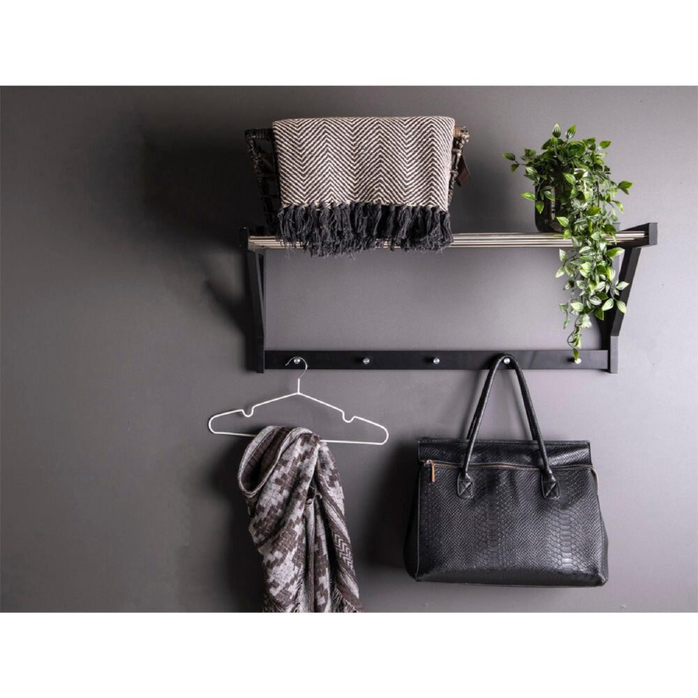 zwarte wandkapstok met hoedenplank afbeelding 5