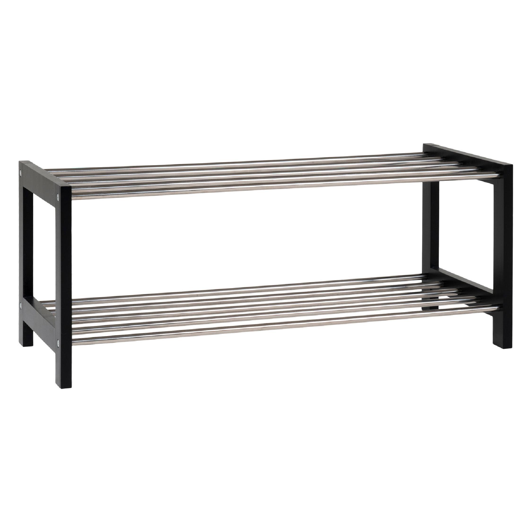 zwart houten schoenenrek 2 lagen afbeelding 1