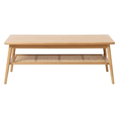 rechthoekige eiken salontafel Enli met rotan legplank afbeelding 1