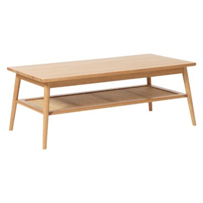 rechthoekige eiken salontafel Enli met rotan legplank afbeelding 2