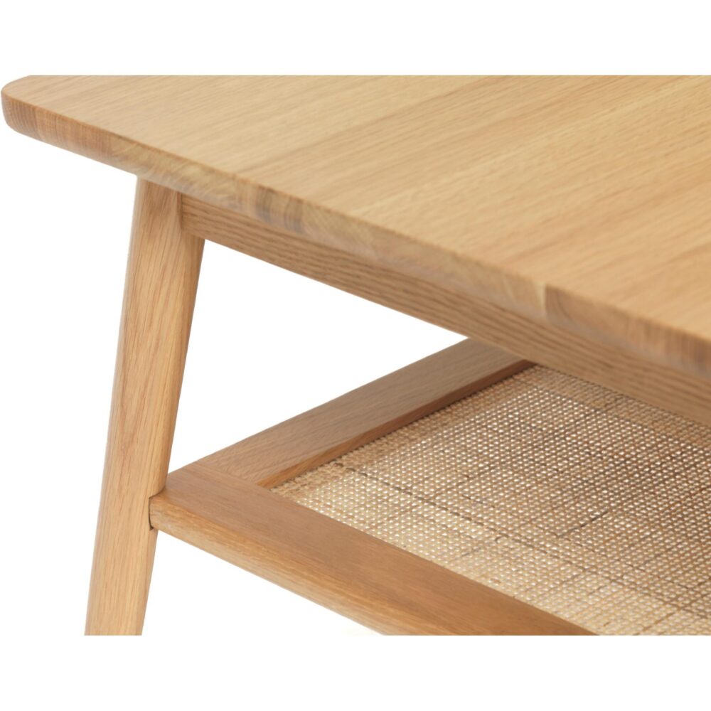 rechthoekige eiken salontafel Enli met rotan legplank afbeelding 4