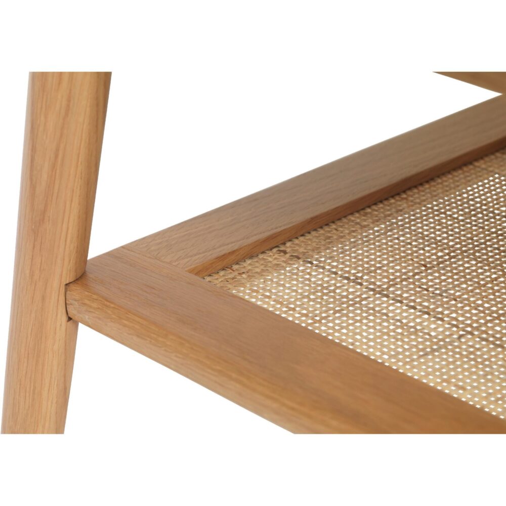rechthoekige eiken salontafel Enli met rotan legplank afbeelding 3