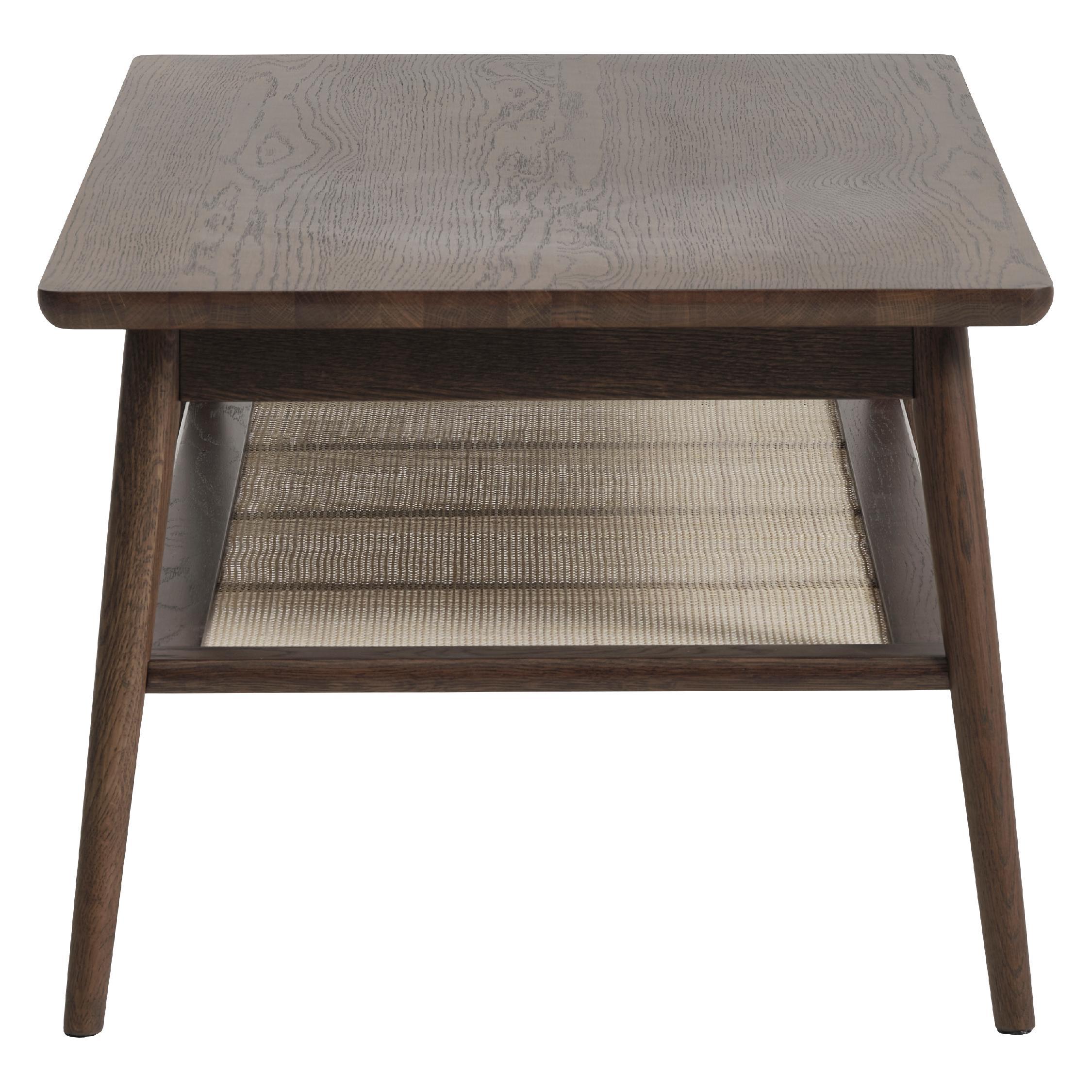 Enli rechthoekige eikenhouten salontafel met rotan legplank afbeelding 2