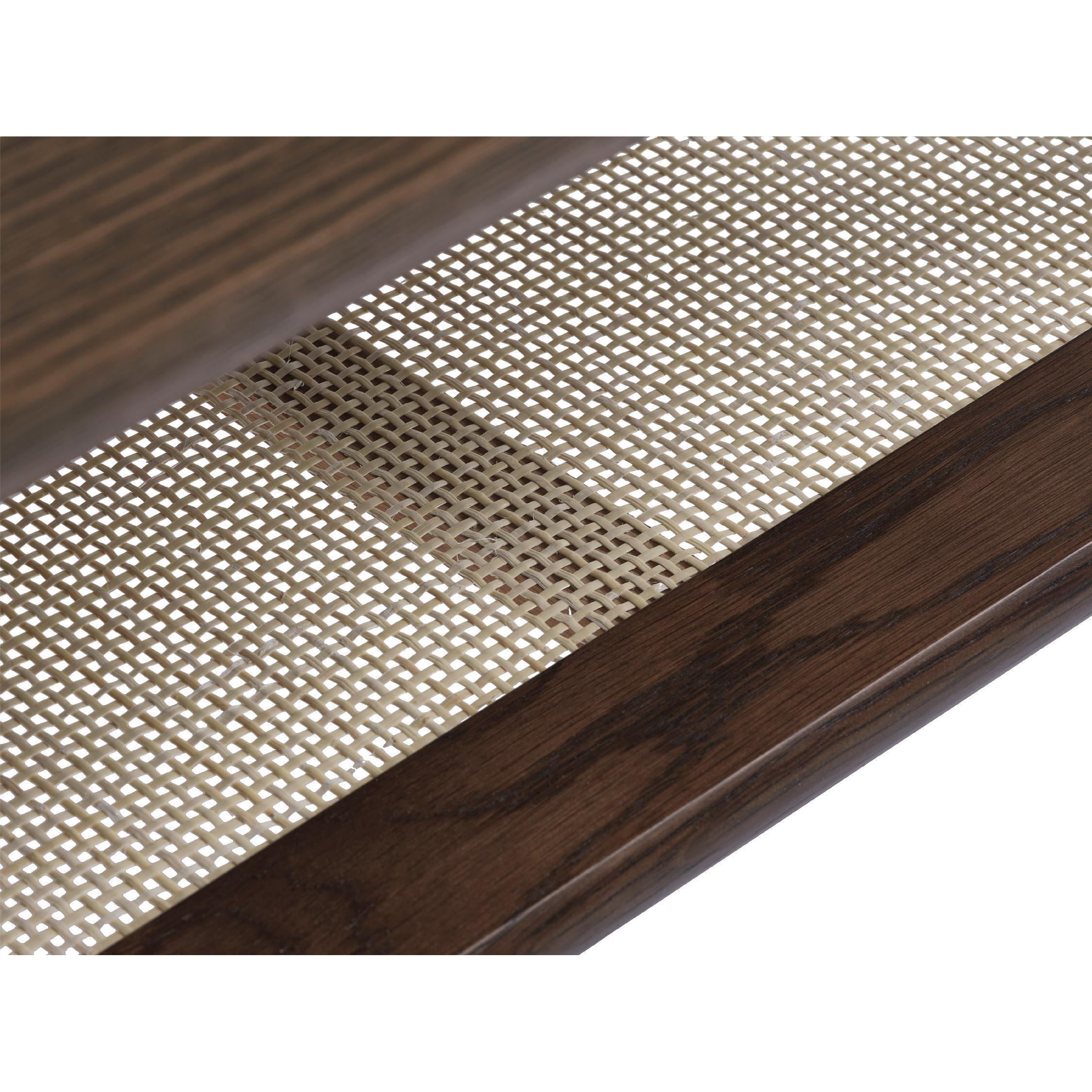 Enli rechthoekige eikenhouten salontafel met rotan legplank afbeelding 7